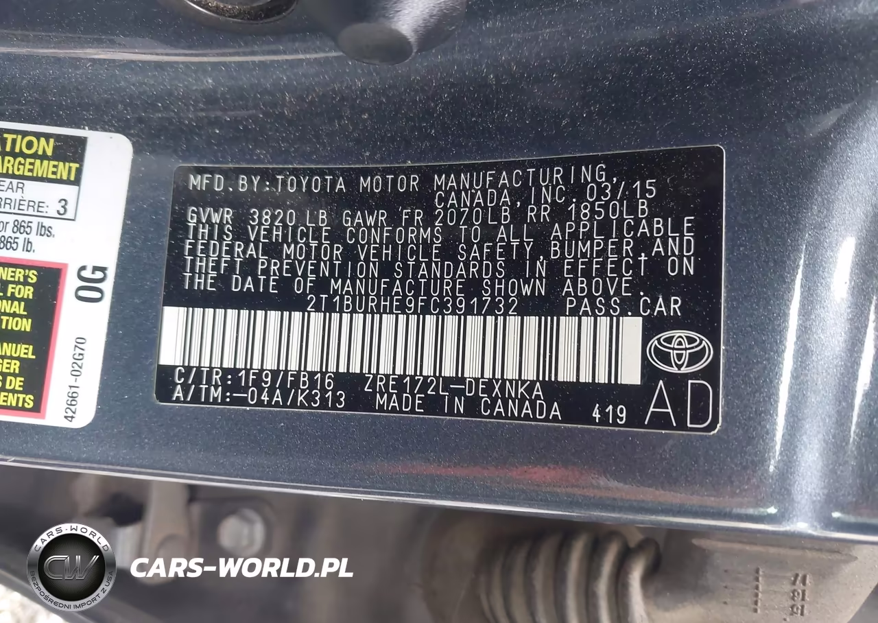 2015 Toyota Corolla Le VIN:2T1BURHE9FC391732 - 9