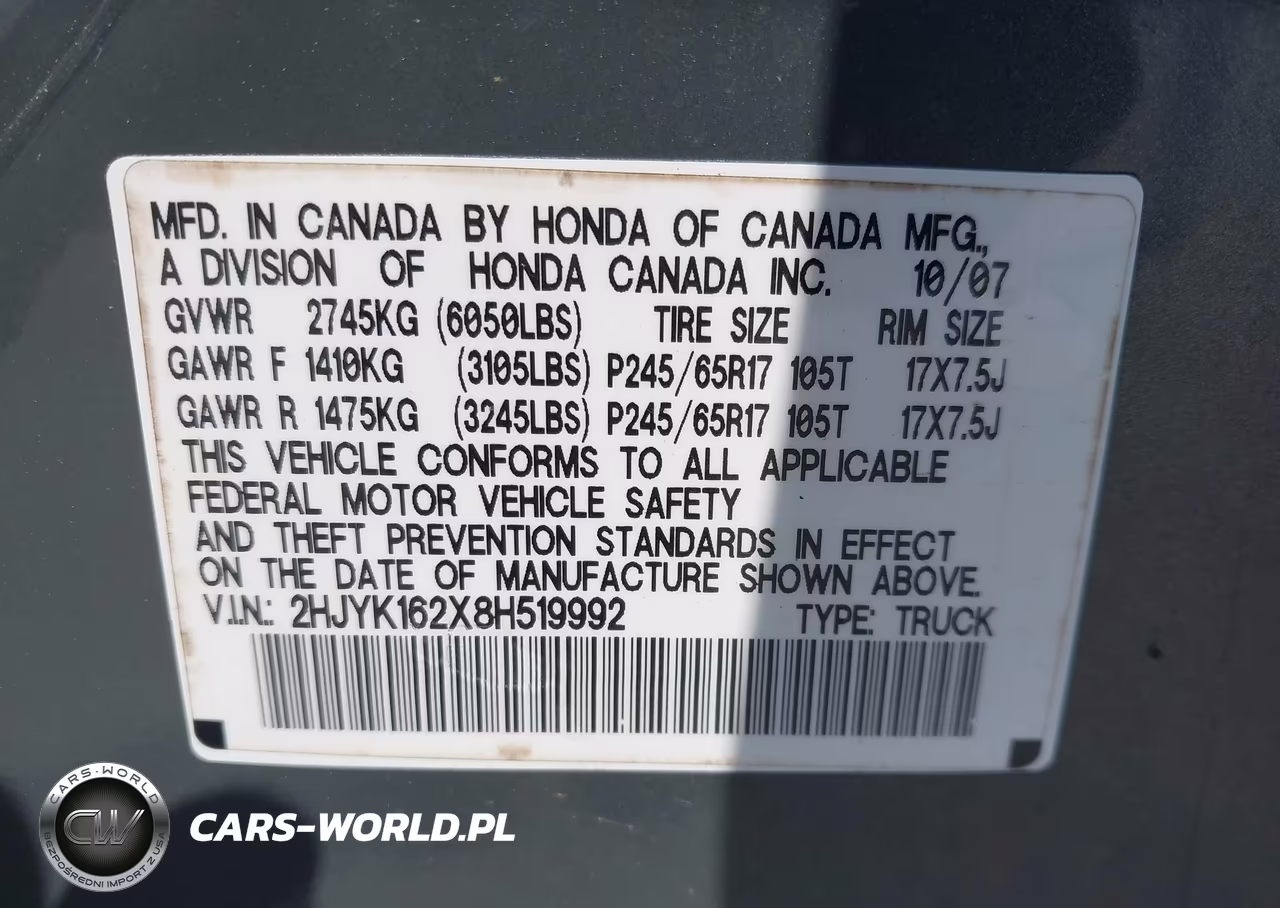 2008 Honda Ridgeline Rt VIN:2HJYK162X8H519992 - 9