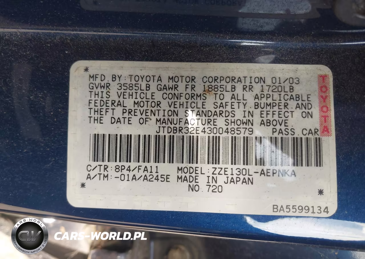 2003 Toyota Corolla Le VIN:JTDBR32E430048579 - 9