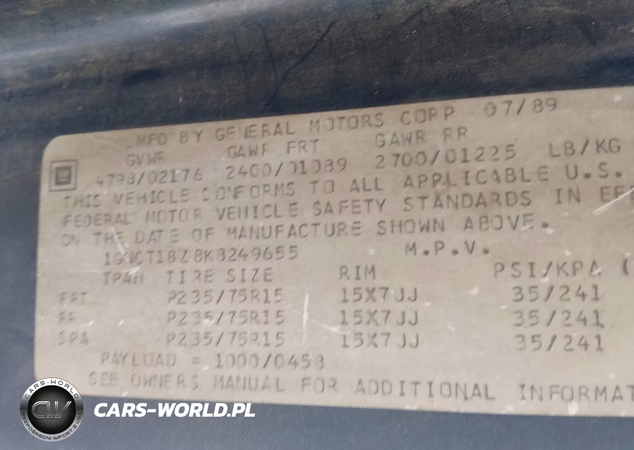 1989 Chevrolet Blazer S10 VIN:1GNCT18Z8K8249655 - 9