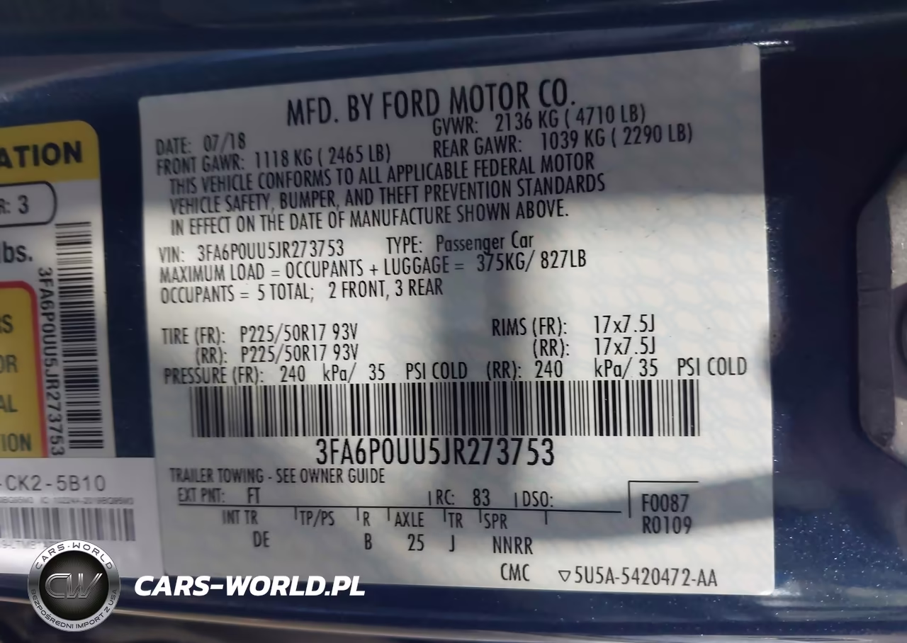 2018 Ford Fusion Hybrid S VIN:3FA6P0UU5JR273753 - 9