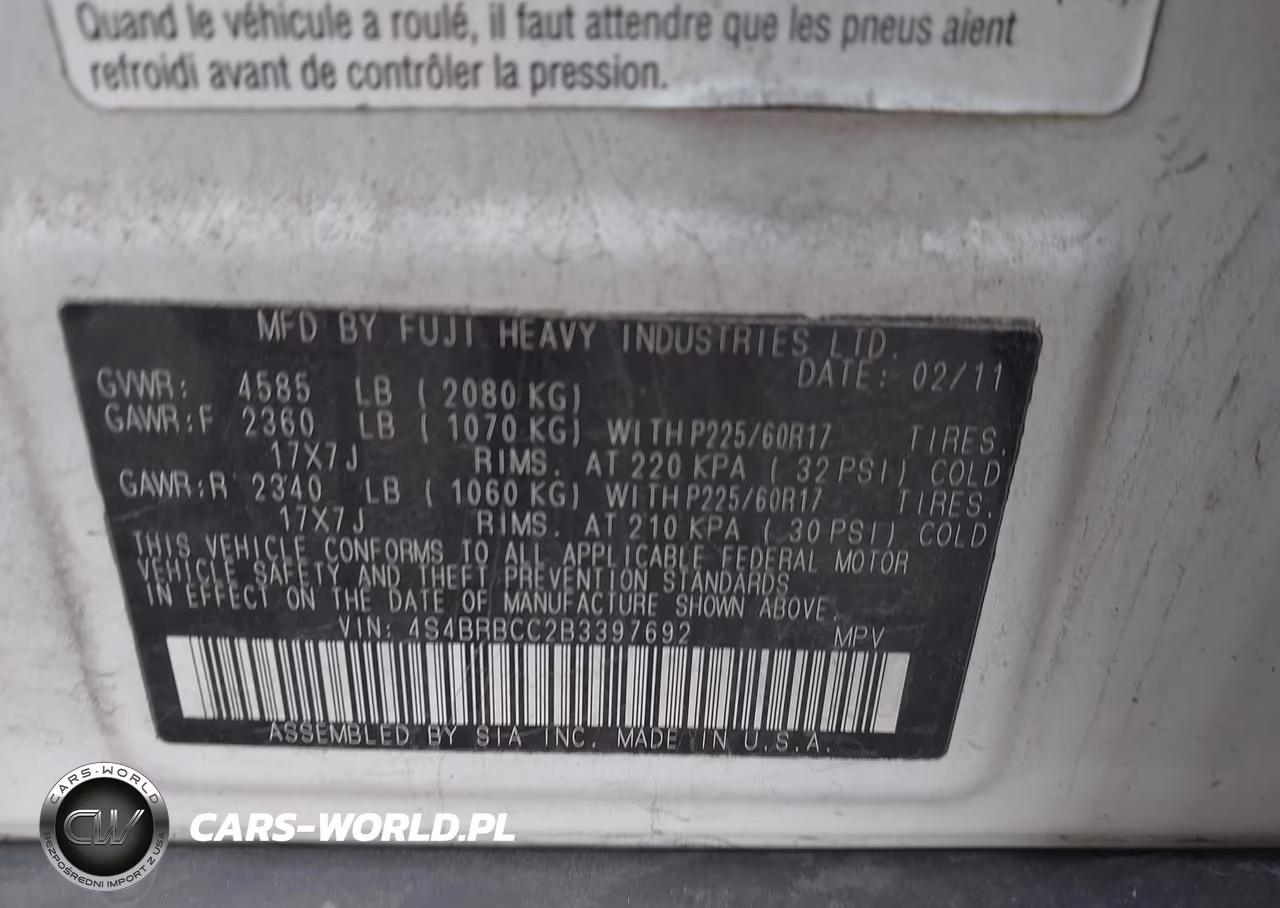 2011 Subaru Outback 2.5I Premium VIN:4S4BRBCC2B3397692 - 9