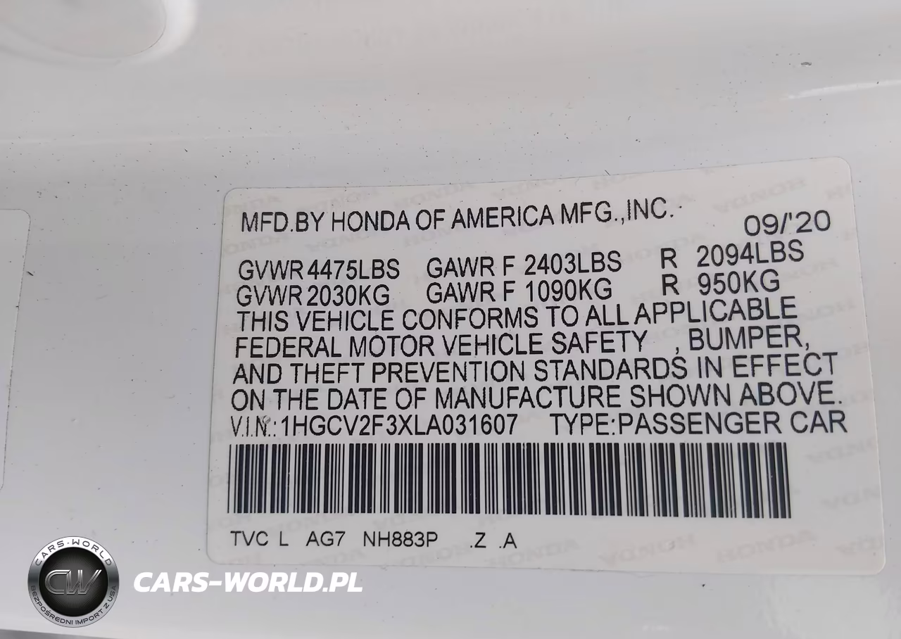 2020 Honda Accord Sport 2.0T VIN:1HGCV2F3XLA031607 - 9