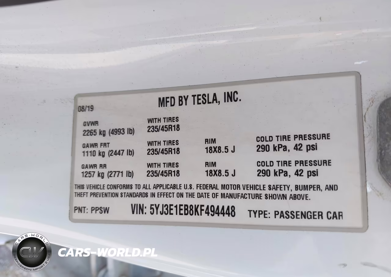 2019 Tesla Model 3 VIN:5YJ3E1EB8KF494448 - 9