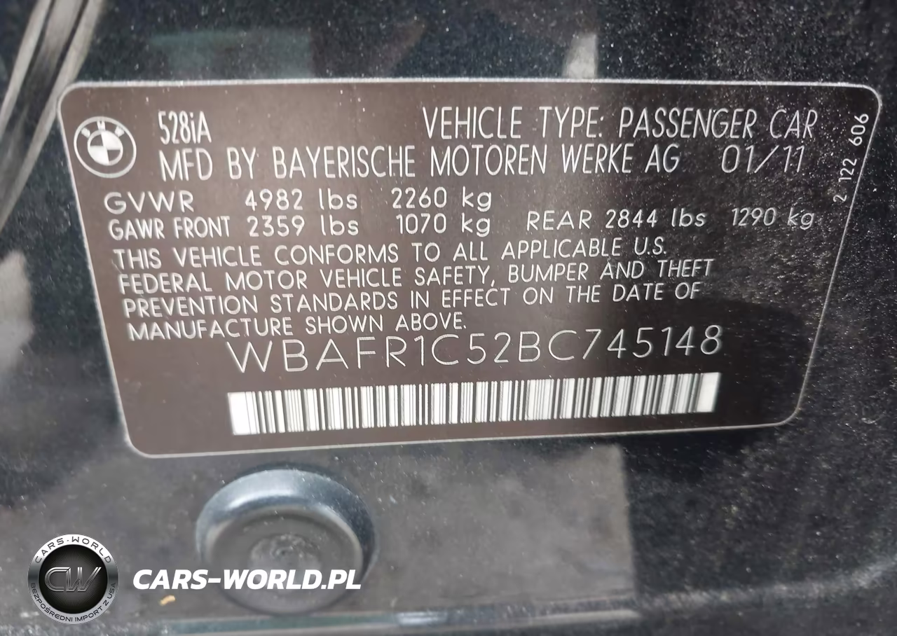 2011 BMW 5 Series 528I VIN:WBAFR1C52BC745148 - 9