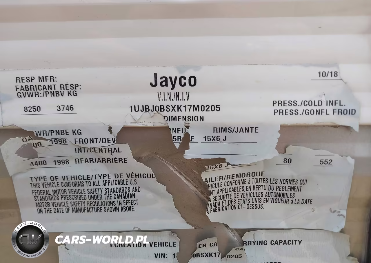 2019 Jayco Camper VIN:1UJBJ0BSXK17M0205 - 9