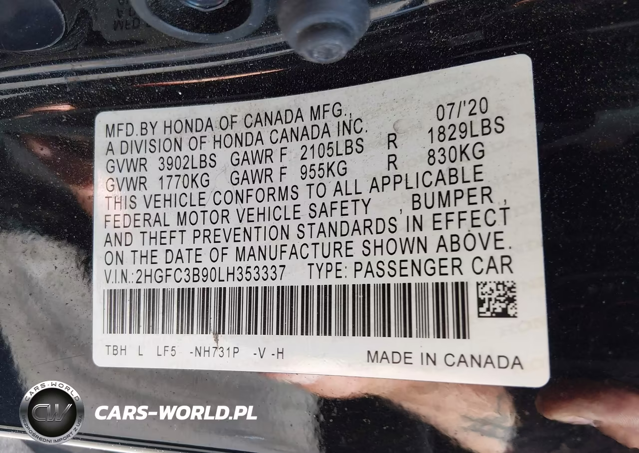 2020 Honda Civic Touring VIN:2HGFC3B90LH353337 - 9