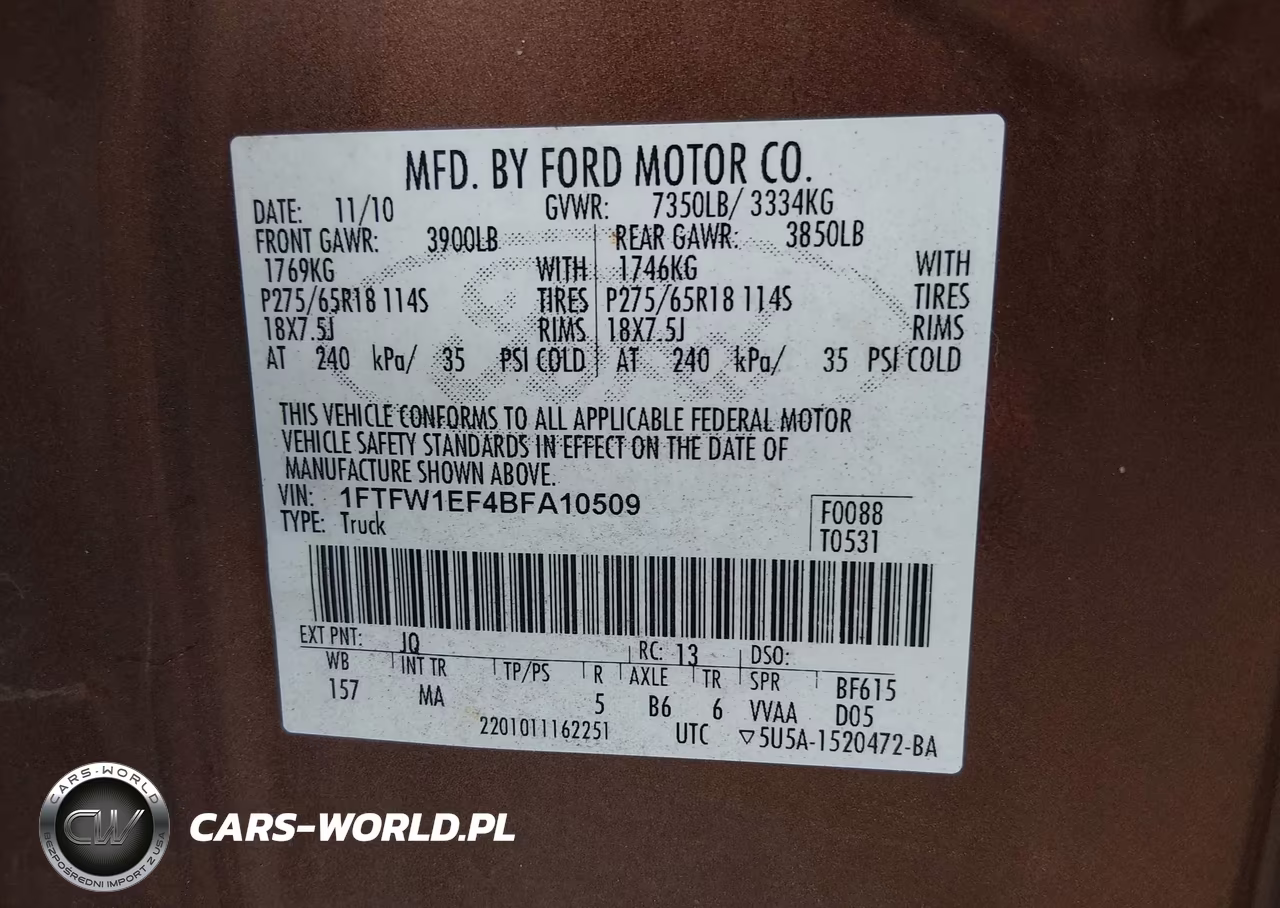 2011 Ford F-150 Xlt VIN:1FTFW1EF4BFA10509 - 9