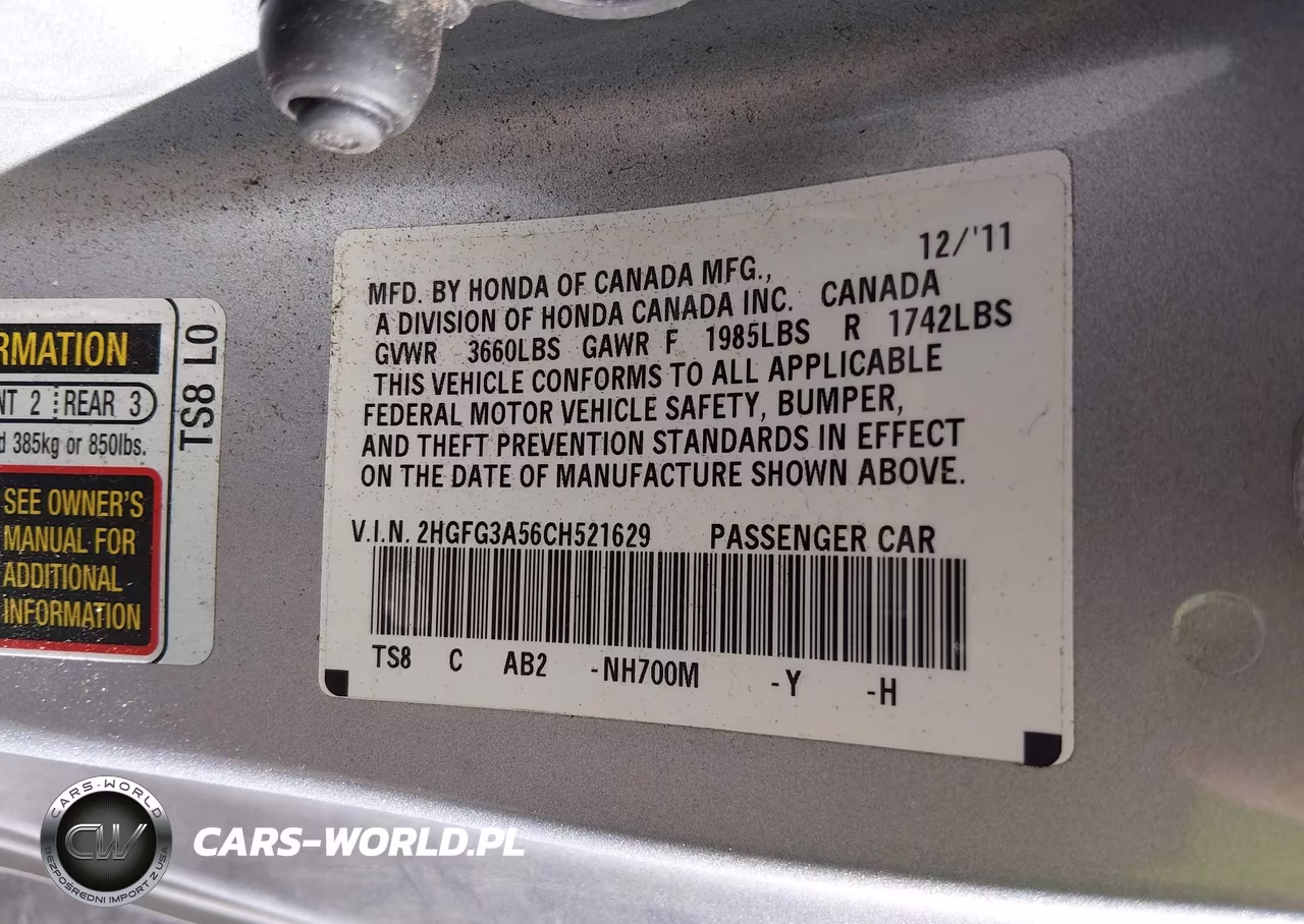 2012 Honda Civic Cpe Lx VIN:2HGFG3A56CH521629 - 9