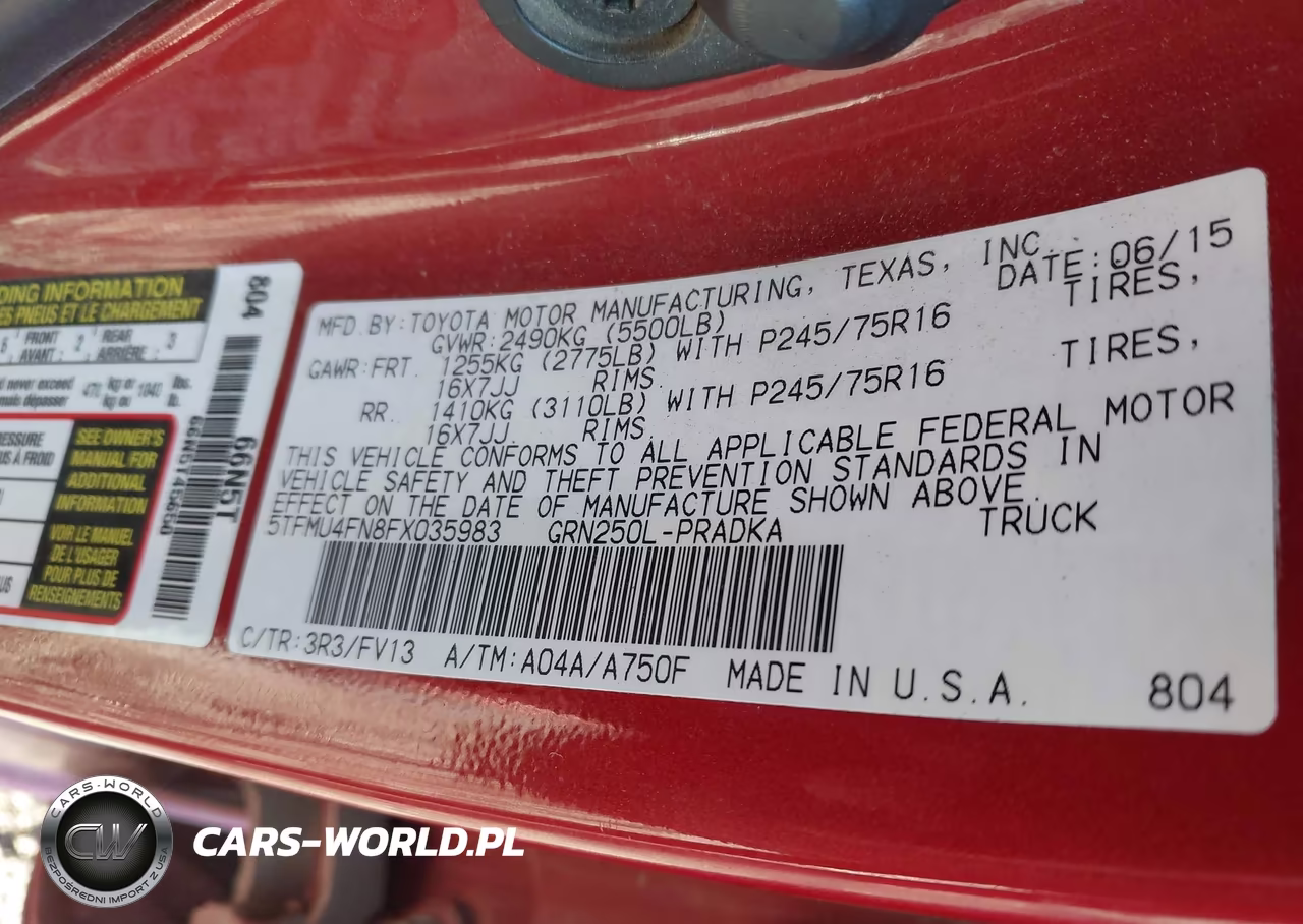 2015 Toyota Tacoma Base V6 VIN:5TFMU4FN8FX035983 - 9