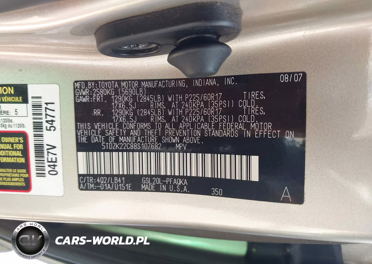 2008 Toyota Sienna Xle VIN:5TDZK22C88S107682 - 9