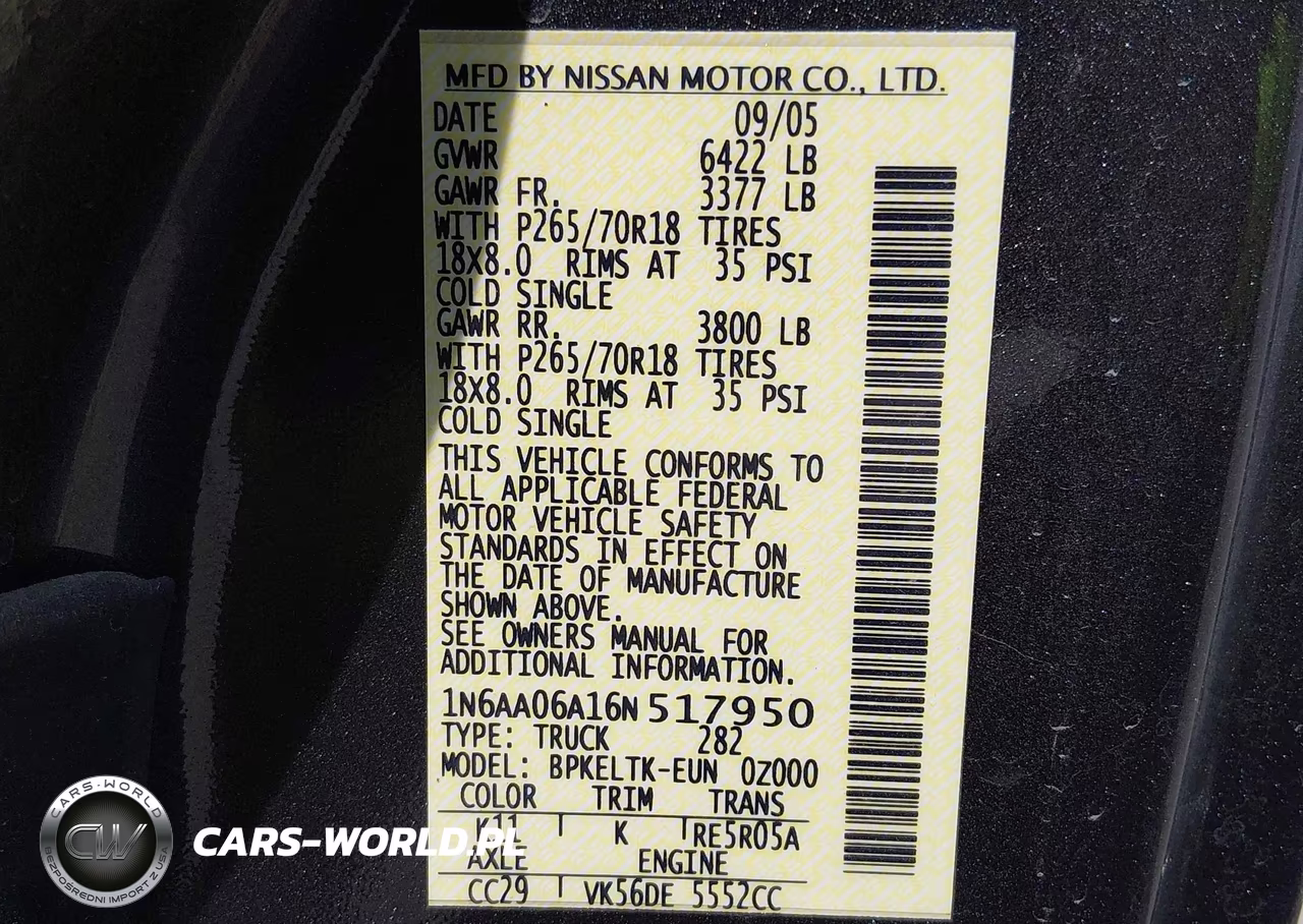 2006 Nissan Titan Se VIN:1N6AA06A16N517950 - 9
