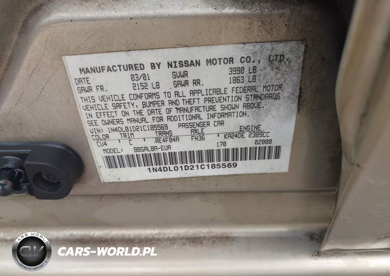 2001 Nissan Altima Gxe VIN:1N4DL01D21C185569 - 9