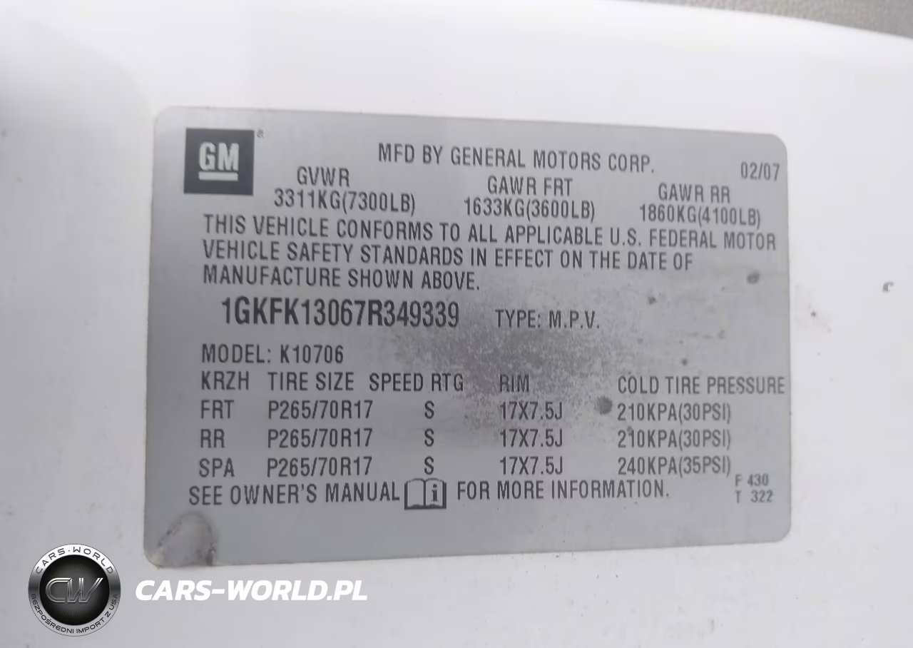 2007 GMC Yukon Slt VIN:1GKFK13067R349339 - 9