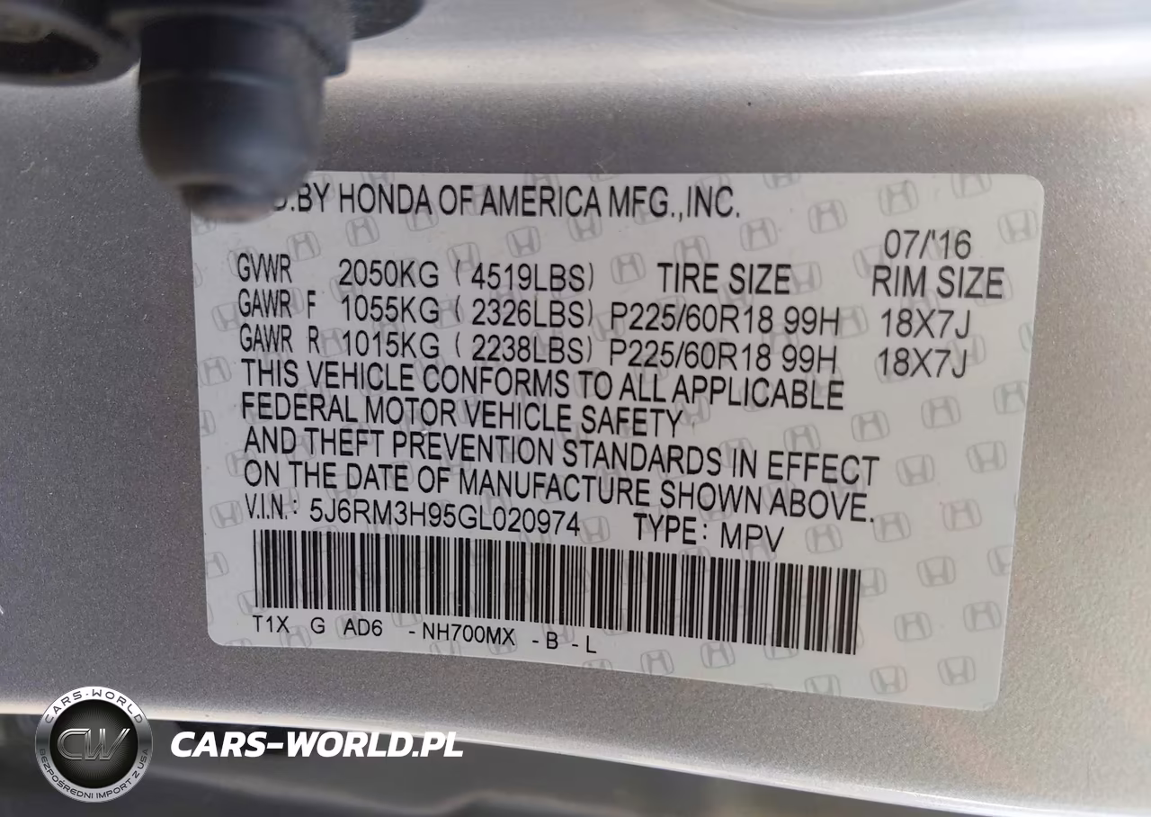 2016 Honda Cr-V Touring VIN:5J6RM3H95GL020974 - 9