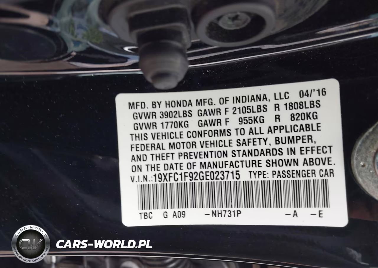 2016 Honda Civic Touring VIN:19XFC1F92GE023715 - 9