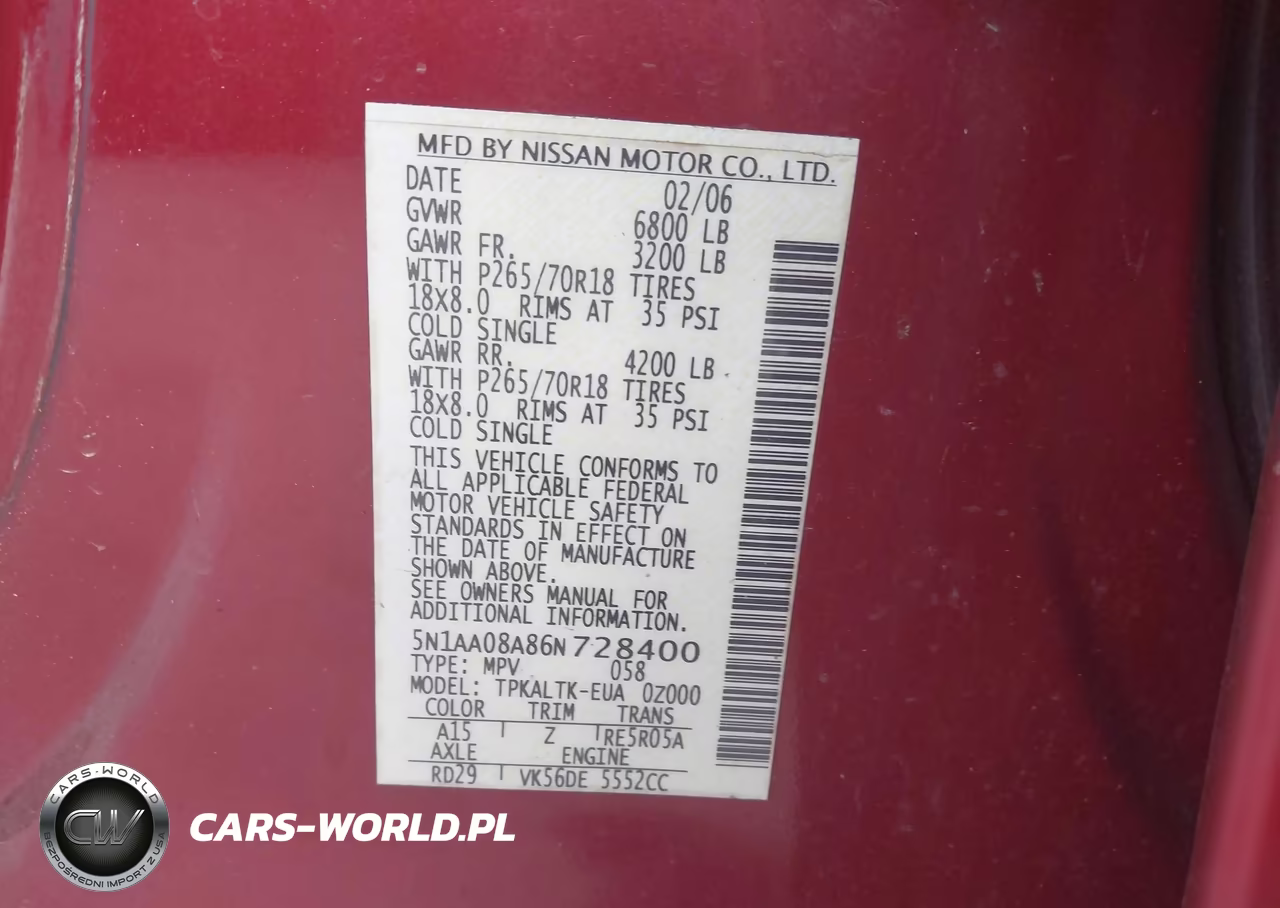2006 Nissan Armada Se VIN:5N1AA08A86N728400 - 9