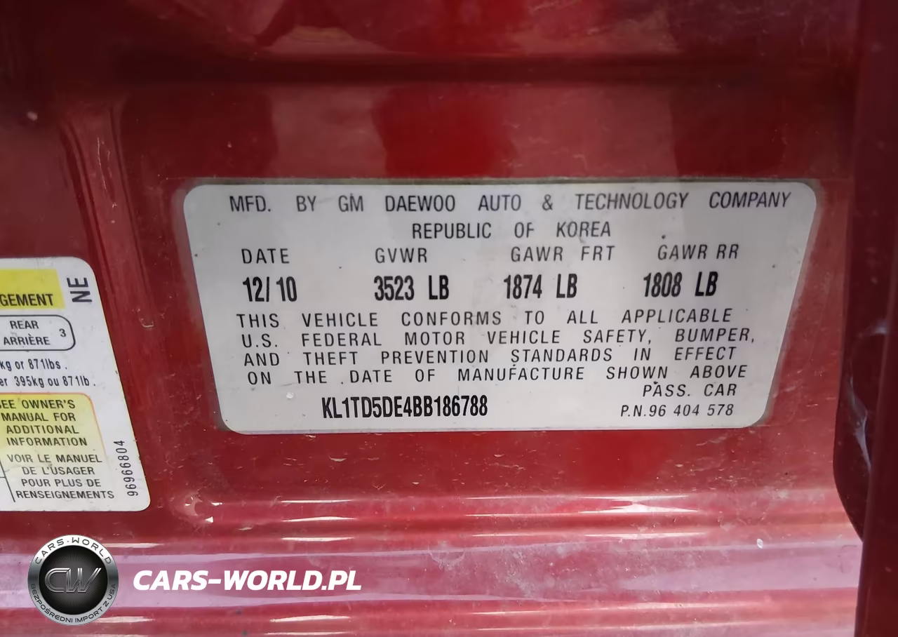 2011 Chevrolet Aveo Lt W-1Lt VIN:KL1TD5DE4BB186788 - 9