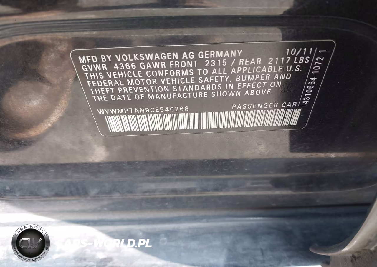 2012 Volkswagen Cc R-Line-Sport Pzev VIN:WVWMP7AN9CE546268 - 9