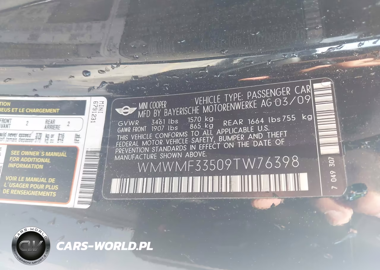 2009 Mini Cooper VIN:WMWMF33509TW76398 - 9