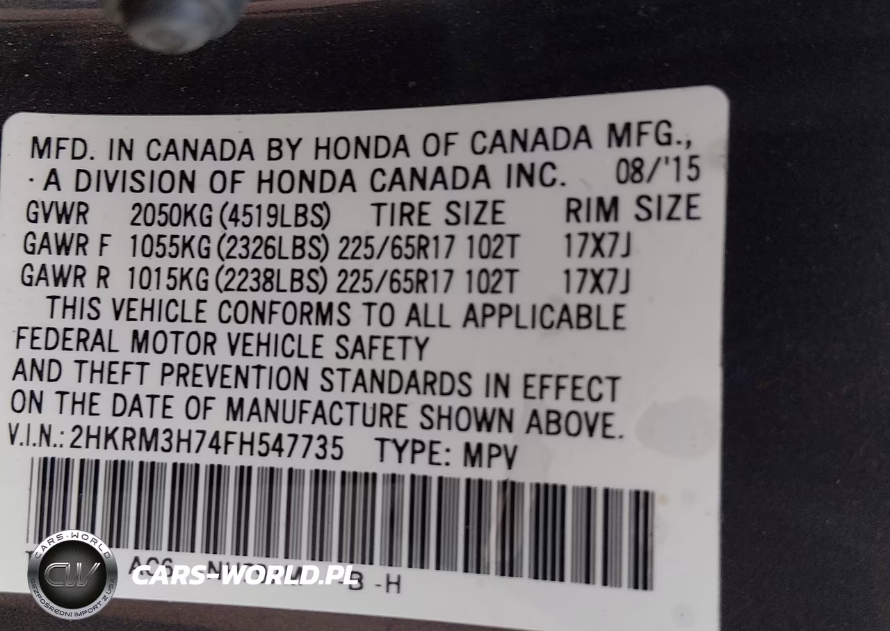 2015 Honda Cr-V Ex-L VIN:2HKRM3H74FH547735 - 9