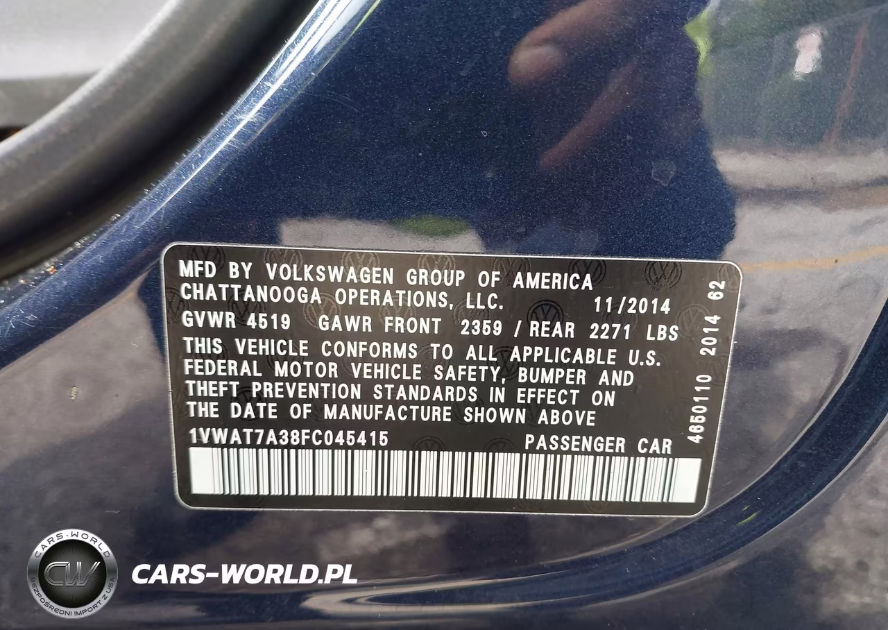 2015 Volkswagen Passat 1.8T Wolfsburg Edition VIN:1VWAT7A38FC045415 - 9
