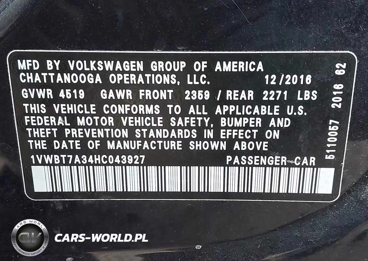 2017 Volkswagen Passat 1.8T Se VIN:1VWBT7A34HC043927 - 9