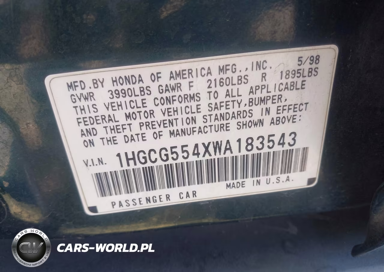 1998 Honda Accord Lx VIN:1HGCG554XWA183543 - 9