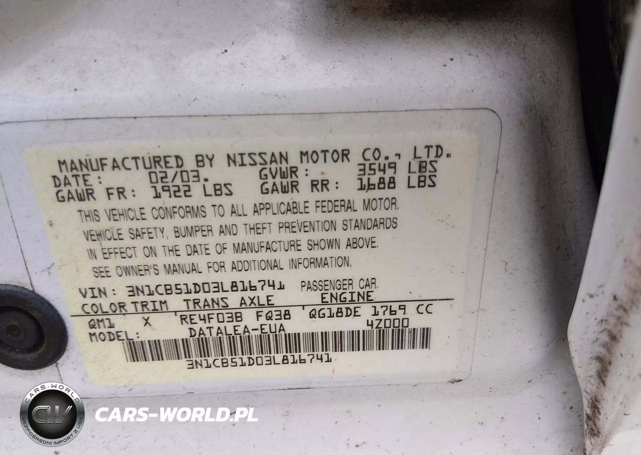 2003 Nissan Sentra Gxe VIN:3N1CB51D03L816741 - 9