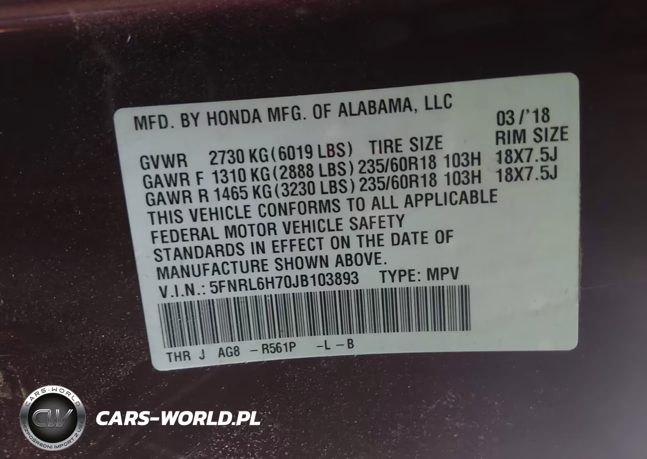 2018 Honda Odyssey Ex-L VIN:5FNRL6H70JB103893 - 9
