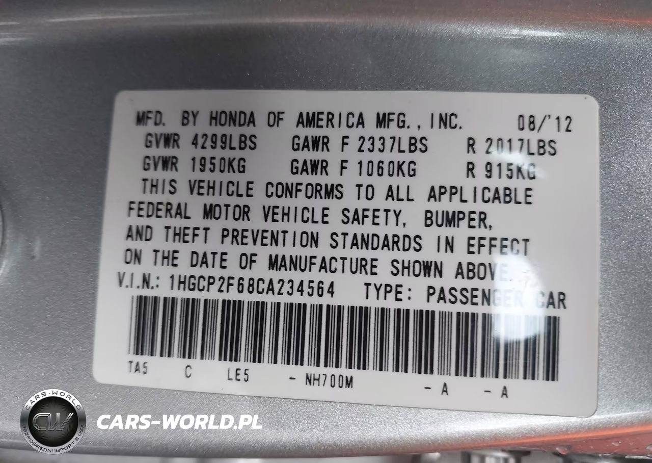 2012 Honda Accord 2.4 Se VIN:1HGCP2F68CA234564 - 9