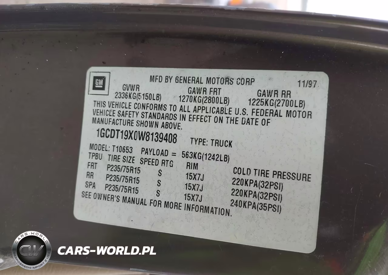 1998 Chevrolet S-10 Ls VIN:1GCDT19X0W8139408 - 9
