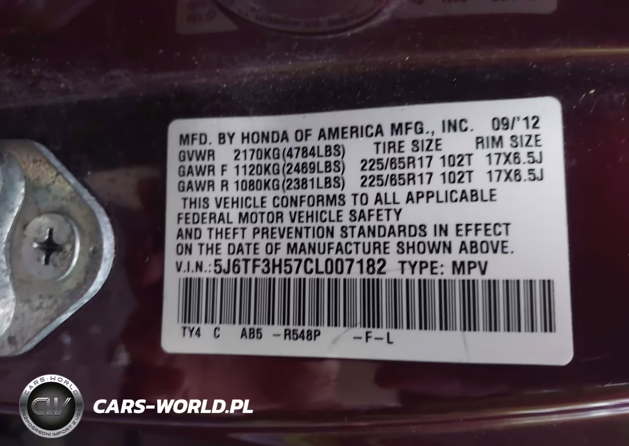 2012 Honda Crosstour Ex-L VIN:5J6TF3H57CL007182 - 9