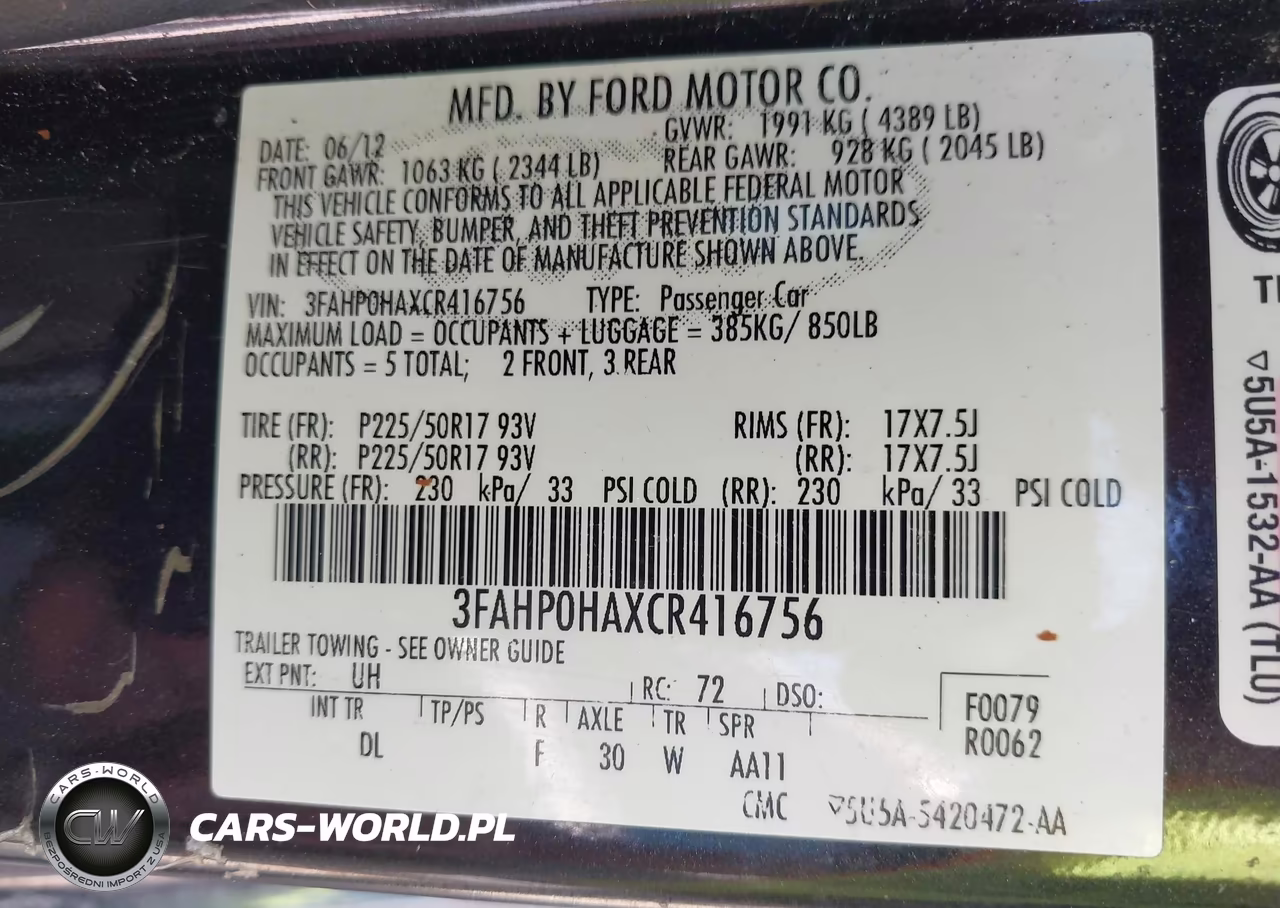 2012 Ford Fusion Se VIN:3FAHP0HAXCR416756 - 9
