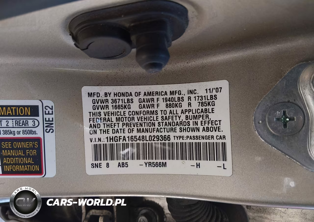 2008 Honda Civic Sdn Lx VIN:1HGFA16548L029366 - 9