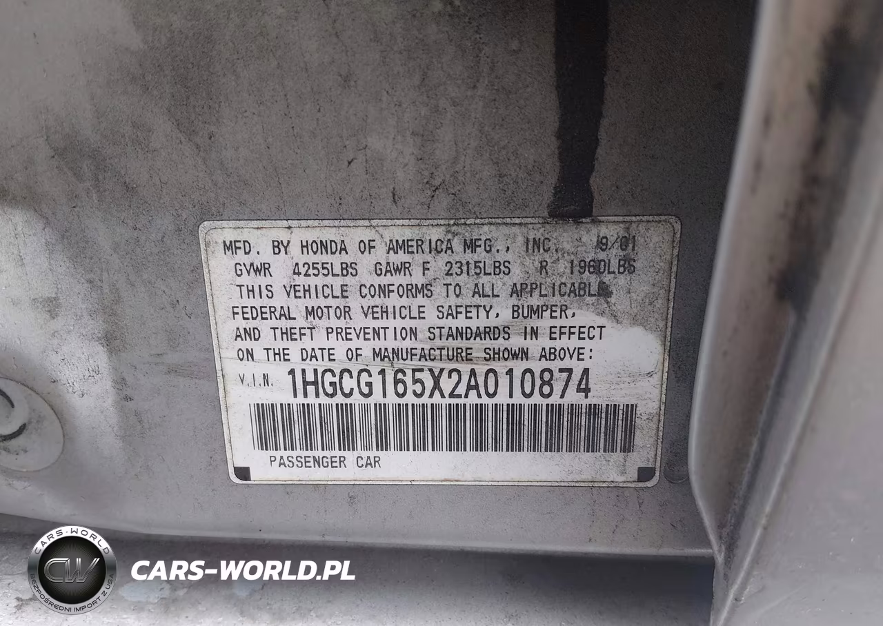 2002 Honda Accord 3.0 Ex VIN:1HGCG165X2A010874 - 9