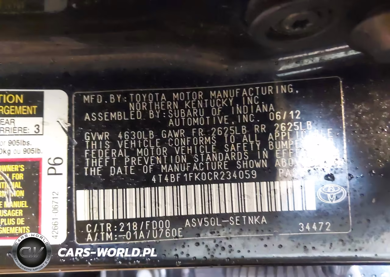 2012 Toyota Camry Le VIN:4T4BF1FK0CR234059 - 9