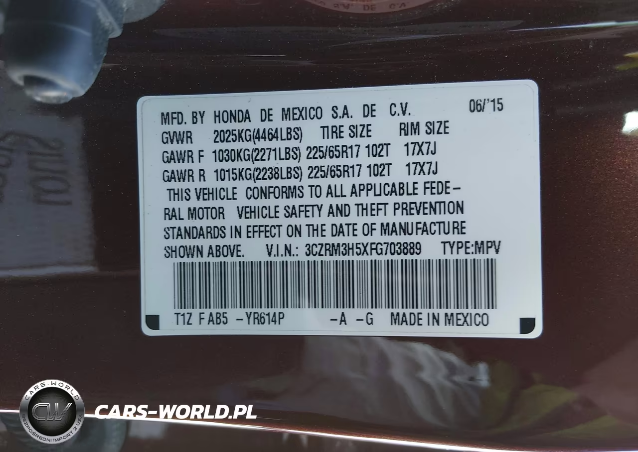 2015 Honda Cr-V Ex VIN:3CZRM3H5XFG703889 - 9