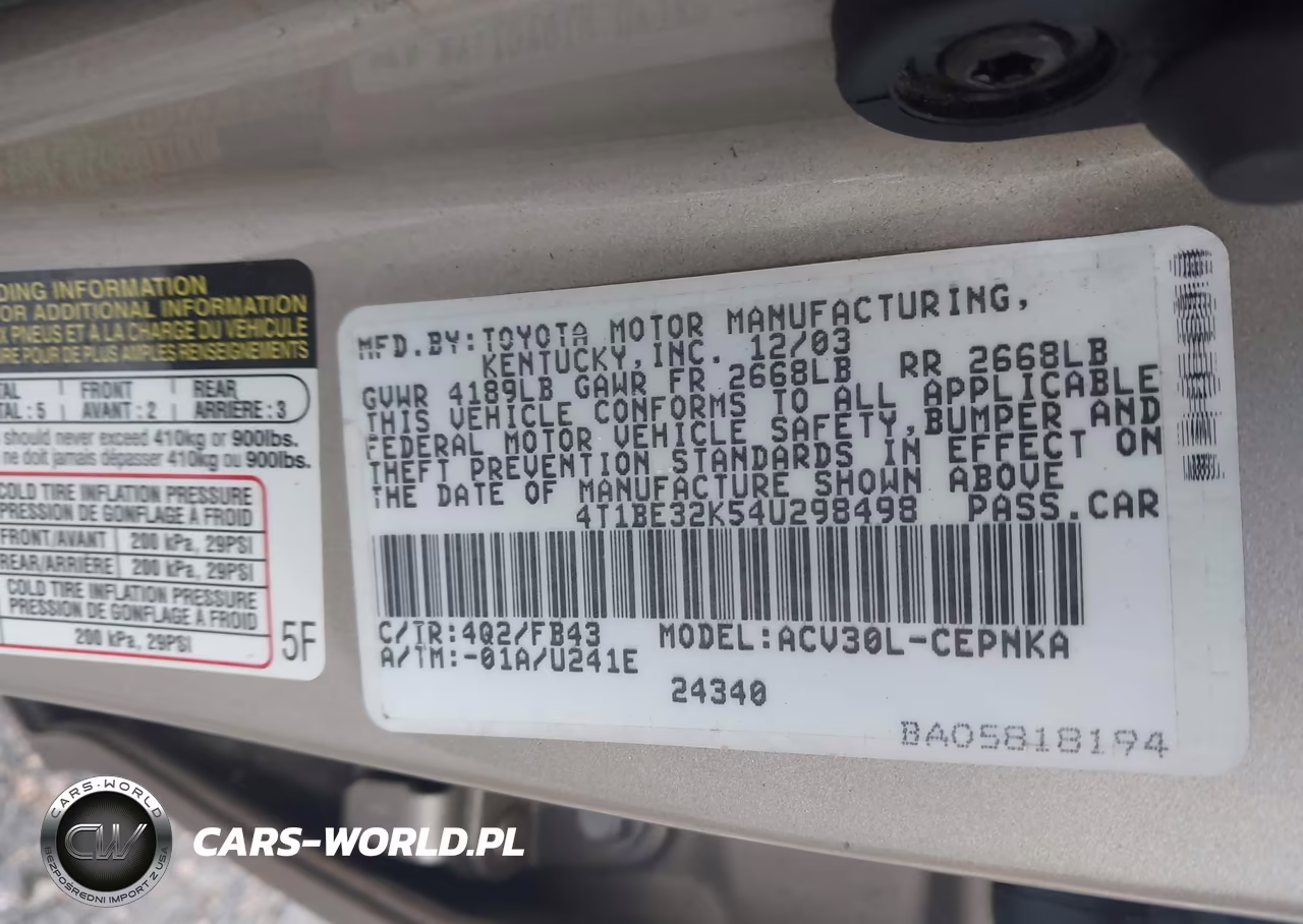 2004 Toyota Camry Le VIN:4T1BE32K54U298498 - 9