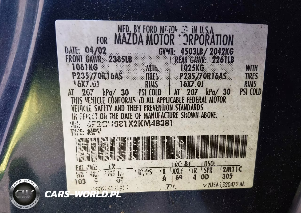 2002 Mazda Tribute Es-Lx VIN:4F2CU081X2KM48381 - 9
