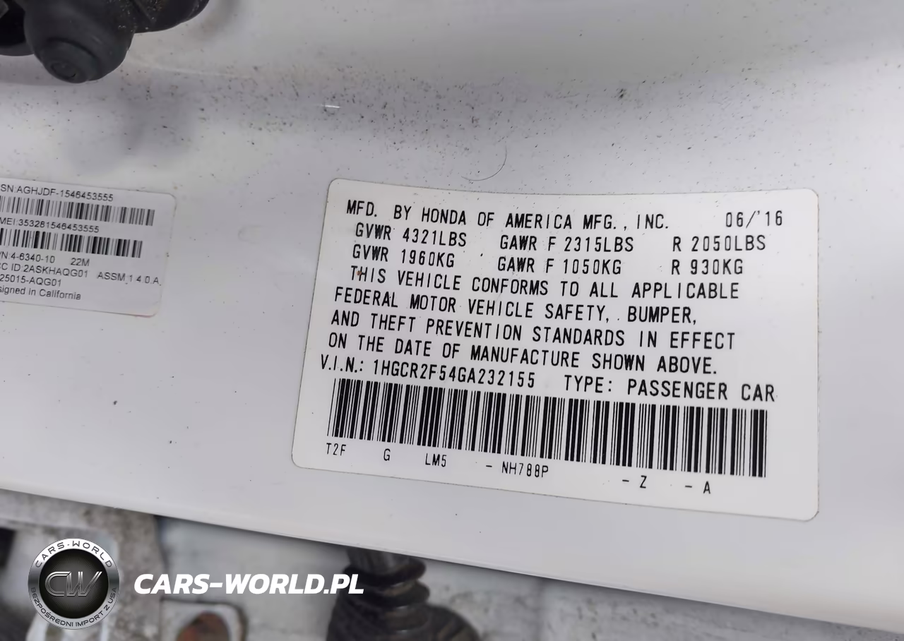 2016 Honda Accord Sport VIN:1HGCR2F54GA232155 - 9