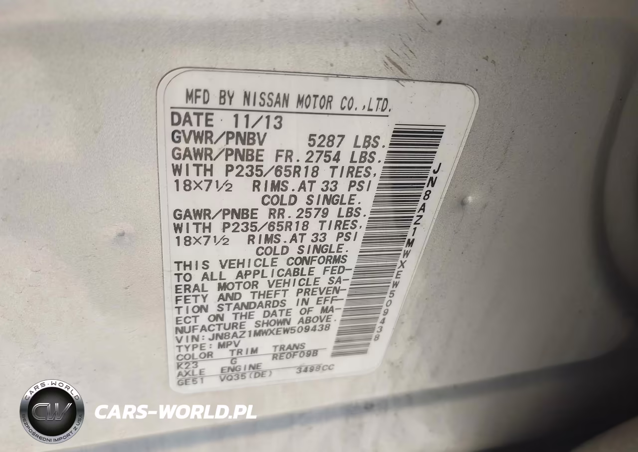 2014 Nissan Murano Sv VIN:JN8AZ1MWXEW509438 - 9
