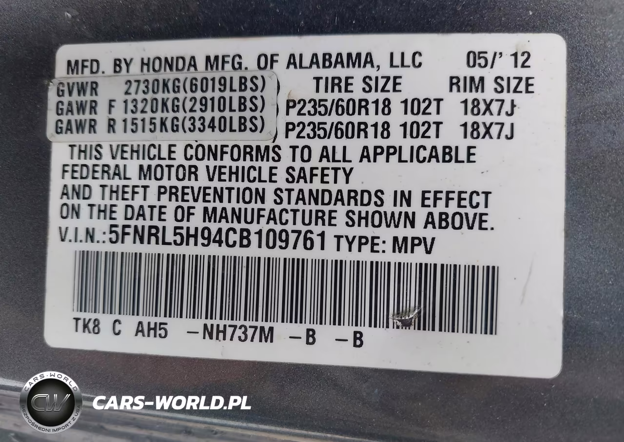 2012 Honda Odyssey Touring-Touring Elite VIN:5FNRL5H94CB109761 - 9