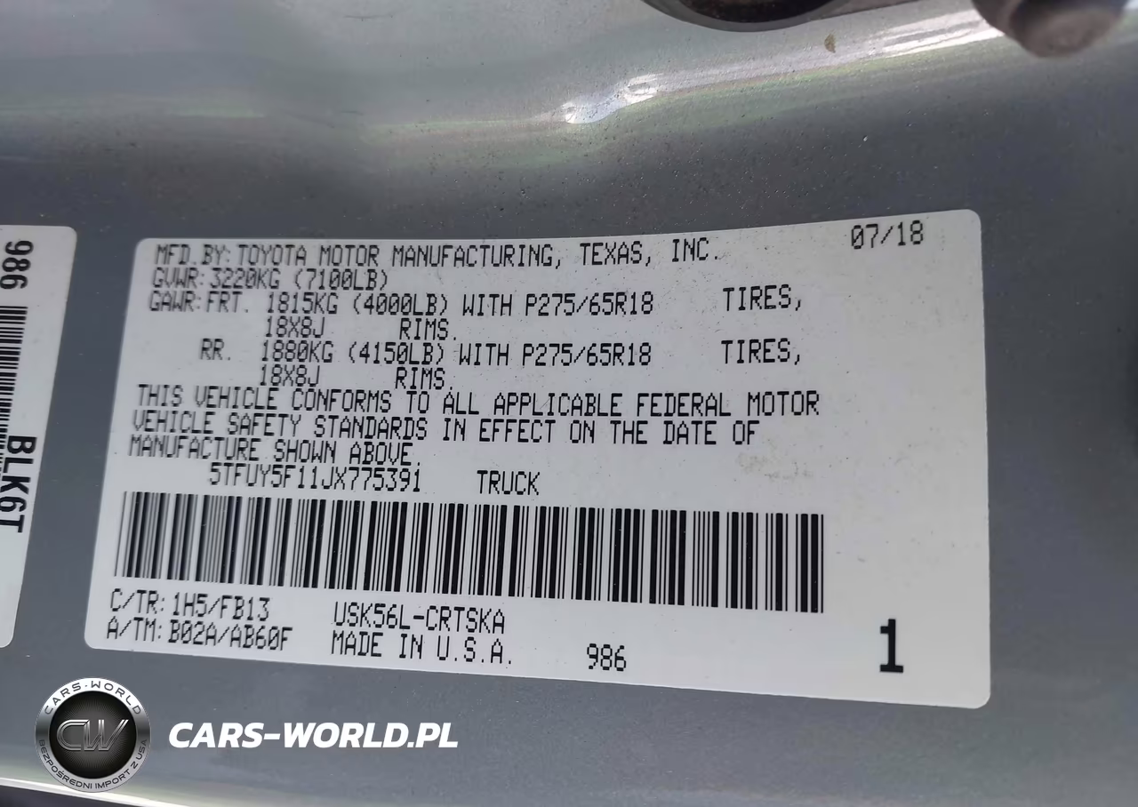 2018 Toyota Tundra Sr5 5.7L V8 VIN:5TFUY5F11JX775391 - 9