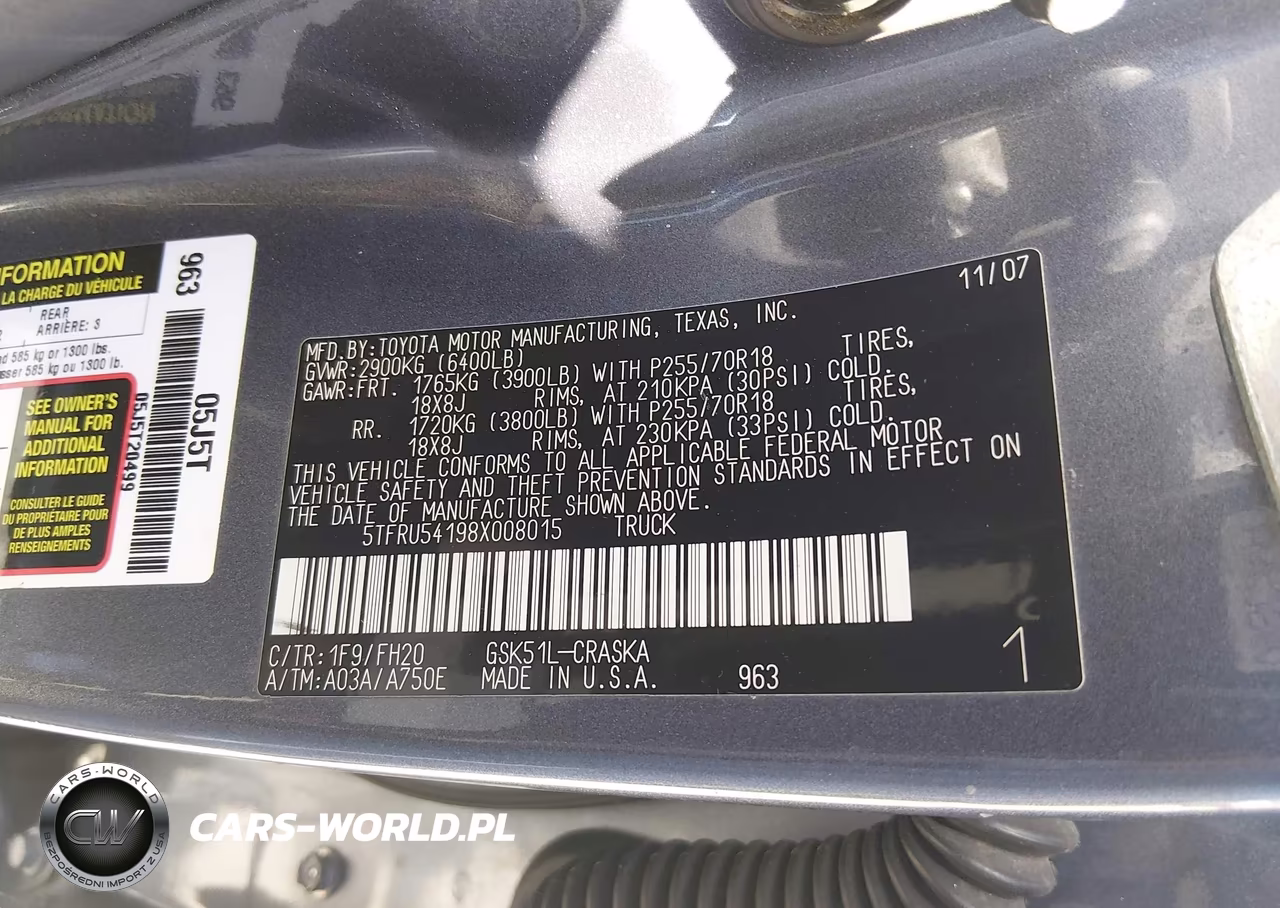 2008 Toyota Tundra Base V6 VIN:5TFRU54198X008015 - 9