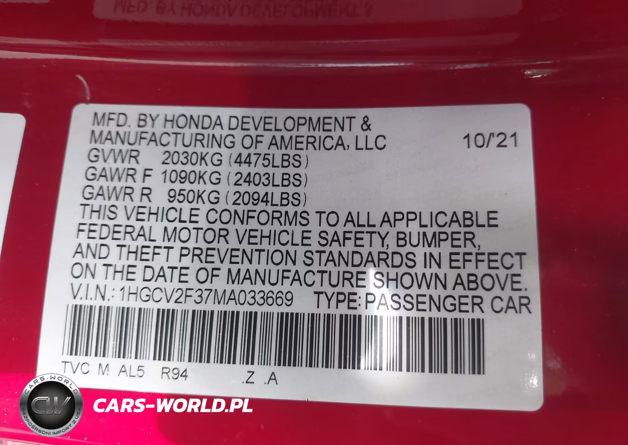 2021 Honda Accord Sport 2.0T VIN:1HGCV2F37MA033669 - 9