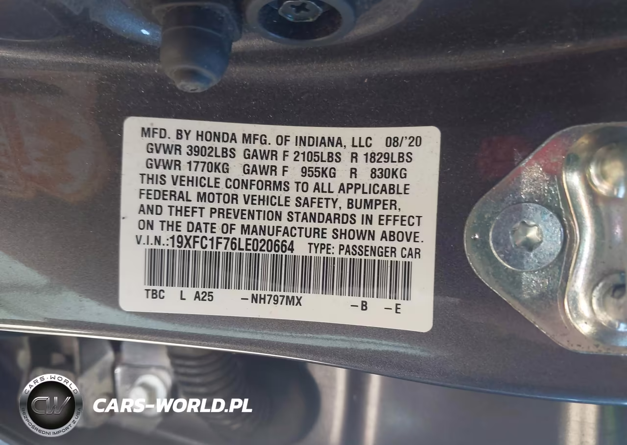 2020 Honda Civic Ex-L VIN:19XFC1F76LE020664 - 9