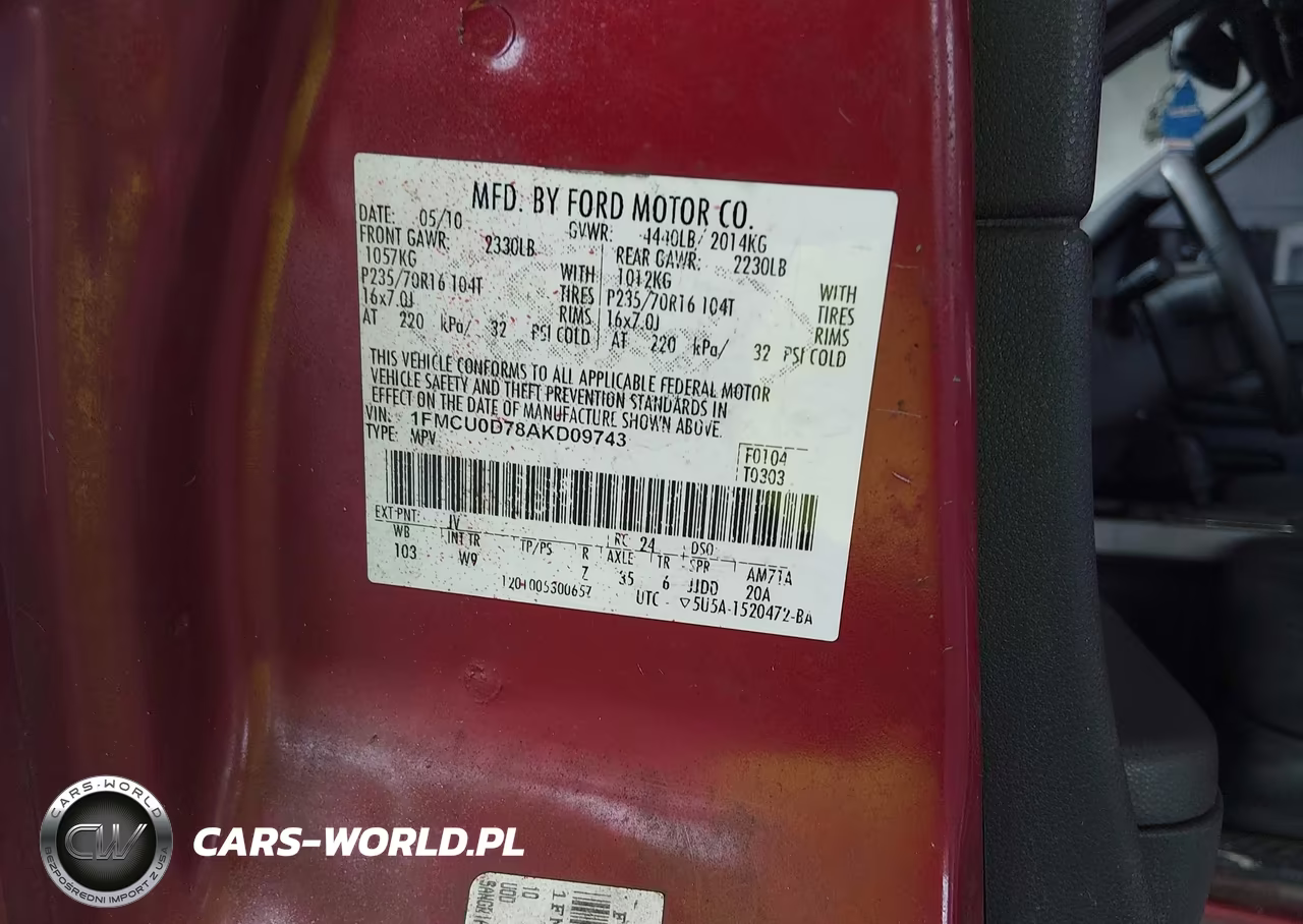 2010 Ford Escape Xlt VIN:1FMCU0D78AKD09743 - 9