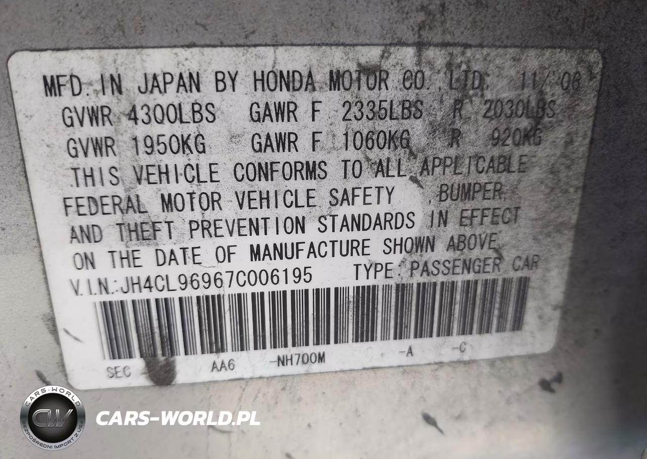 2007 Acura Tsx VIN:JH4CL96967C006195 - 9