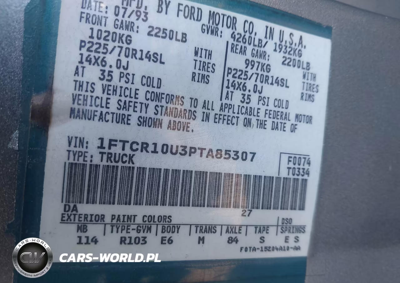 1993 Ford Ranger VIN:1FTCR10U3PTA85307 - 9